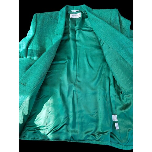 Vintage Liz Claiborne 100% Silk Tweed Blazer Green Boxy Single Button Jacket 6 - Picture 11 of 15